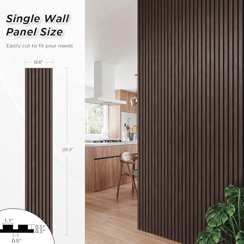 SMARTSTANDARD 4 Pack 105.9" x 12.6" Wood Slat Wall Panels, Dark Walnut - Image 3