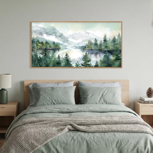 Celestdeco Watercolor Mountain Forest Framed Canvas Wall Art Set-40"x20"x1 - Image 5