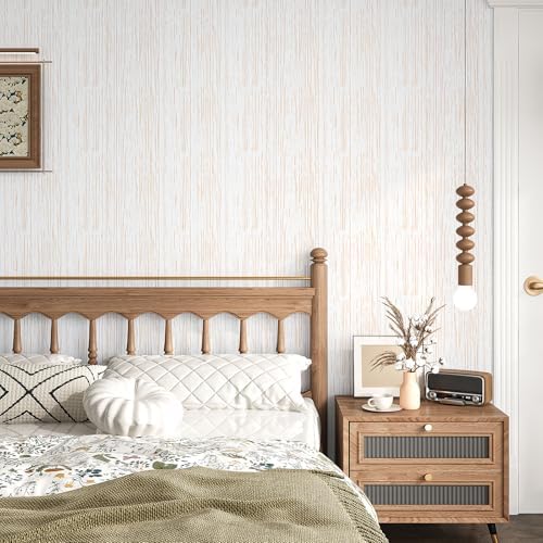 VEELIKE Gold White Grasscloth Peel and Stick Wallpaper Textured Grasscloth - Image 4