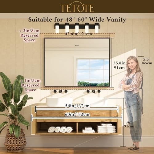 TETOTE Brushed Nickel Bathroom Vanity Mirror 48" x 36" Beveled Framed Bathroom - Image 6