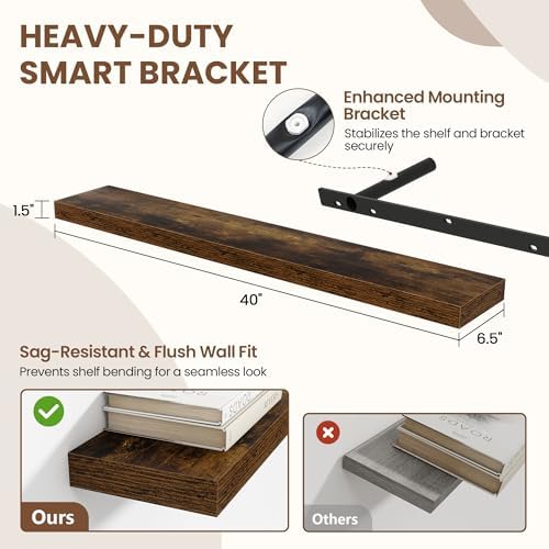Acovy 40 Inch Floating Shelves for Wall 2 Pack, Wall Mounted Floating Shelf - Image 3
