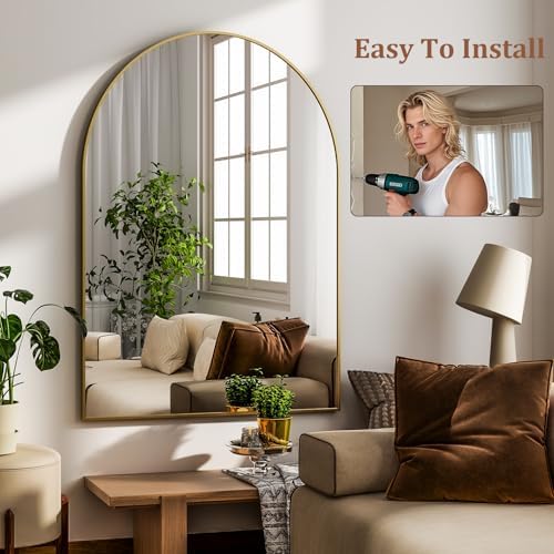 HARRITPURE 22"x30" Arched Bathroom Mirror Wall Mounted Gold Arch Mirror - Image 7