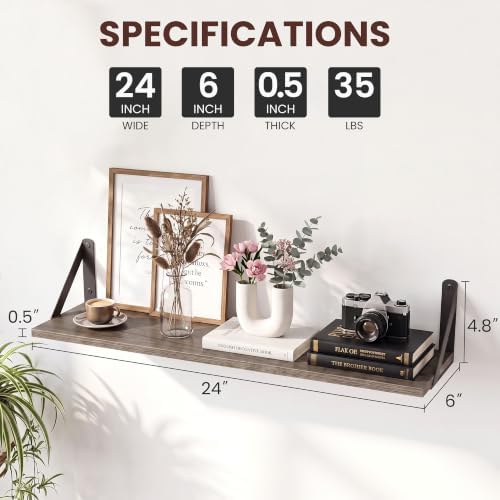 Grey Shelves for Wall 24x6 Inch - Image 3
