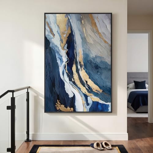 Extra Large Framed Navy Blue Abstract Wall Art - Image 4