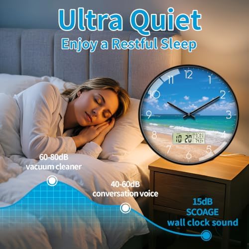 Coastal Beach Wall Clock, 14 Inch Analog and Digital Combo - Image 4