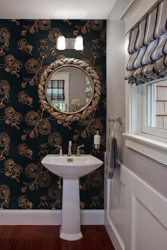 Safiyya 196"x17.3" Peel and Stick Wallpaper Black and Gold Contact Paper Floral - Image 4