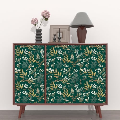Laatse Vintage Dark Green Gold Floral Peel and Stick Wallpaper 17.5"x197" - Image 3