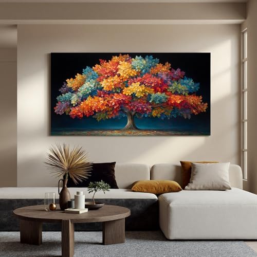 YISXINOAG Colorful Tree of Life Wall Art Modern Landscape Painting 24"X48" - Image 3