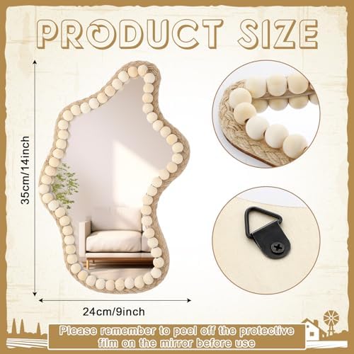 Boho Wall Decor Mirror 14"x9" Irregular Wall Mirror Small Farmhouse Rustic - Image 3
