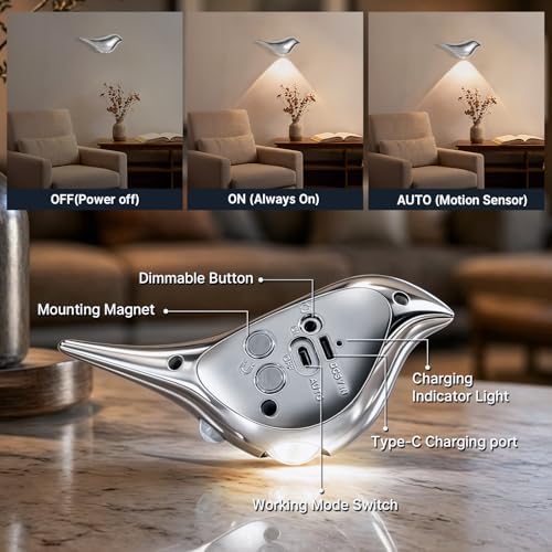 Motion Sensor Night Light:Cute Bird Rechargeable Lights 2 Pack - Image 4