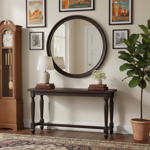 Round 36 Inch Dark Walnut Wall Mirror - Image 2