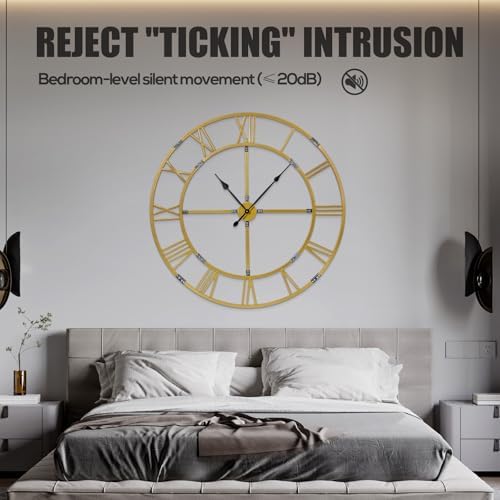 60 Inch Large Silent Wall Clock, Easy Assembly Roman Numeral Gold - Image 7
