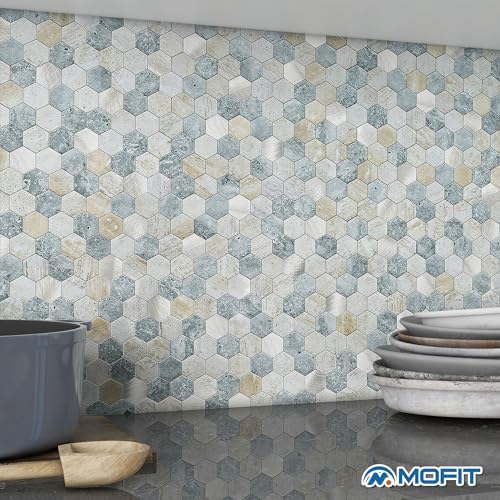 Peel and Stick Backsplash Hexagon Marble Tiles Blue Green 5pcs - Image 4