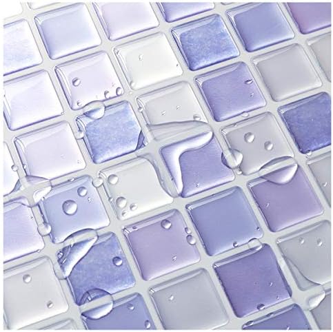 Yoillione 3D Mosaic Tile Sticker Removable Wallpaper Tile Purple, 3D Self - Image 5