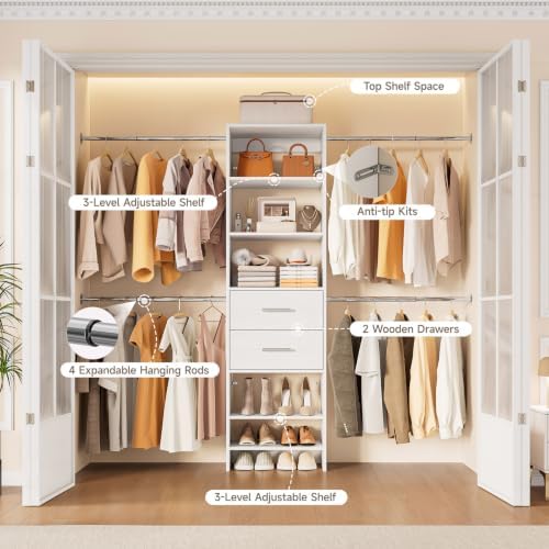Walk-in Closet System, Wall Mounted Garment Rack, Closet Shelving White - Image 4