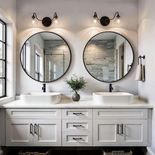 TRAHOME Black Round Bathroom Mirror, 2 Pack 22” Vanity Circle Wall Mirror - Image 4