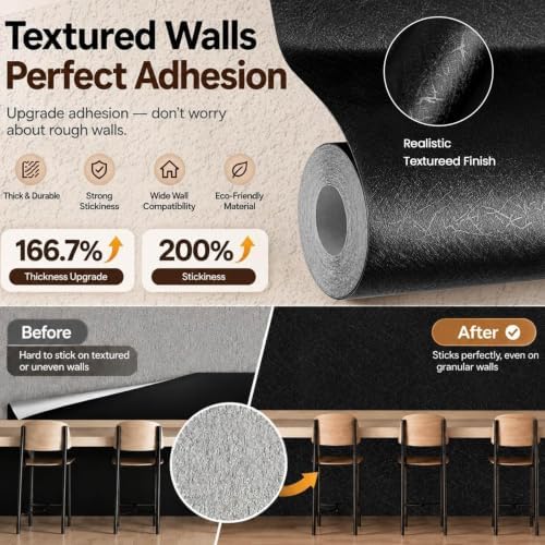 Black Peel and Stick Wallpaper for Textured Walls Enhanced-Grip Adhesive - Image 3