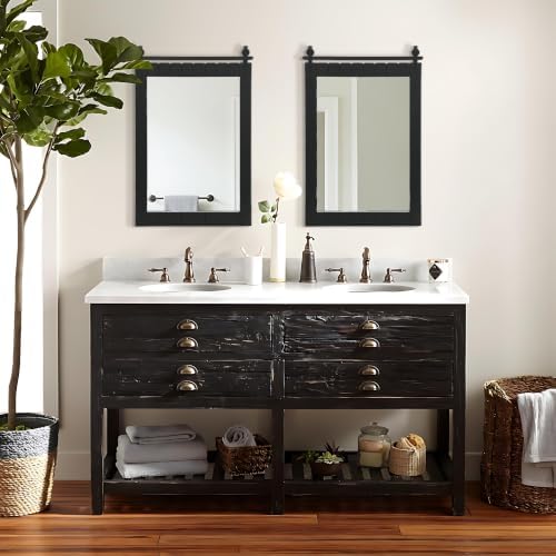 Besdomus Farmhouse Bathroom Vanity Mirror: 24"x36" Black Rustic Barn Door - Image 3