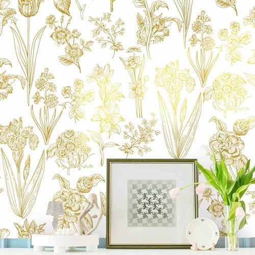 Dimoon 236"x17.3" Floral Wallpaper Peel and Stick Flowers Golden White Contact - Image 2