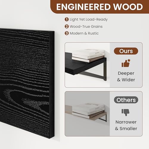 Deep Wall Shelves 12"W x 12"D Engineered Wood Floating Shelves - Image 6