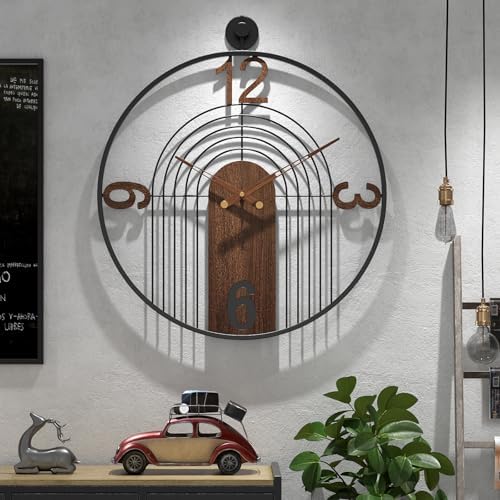 Modern Large Walnut Dial Wall Clock, Wood Metal Frame Silent Non Ticking Wall - Image 5