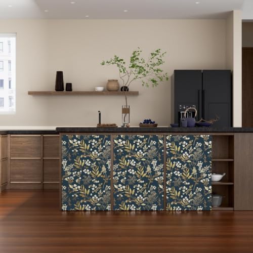 Laatse Vintage Dark Blue Floral Boho Peel and Stick Wallpaper 17.5"x787" - Image 5