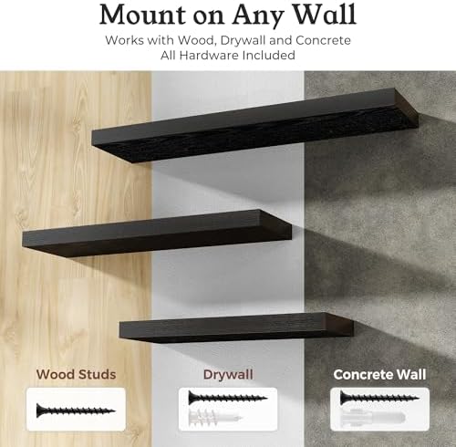 36" Black Floating Shelves Wood Wall Shelf - Image 6