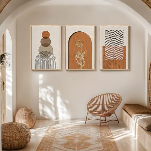 Large Framed Orange Boho Abstract Wall Art - Image 3