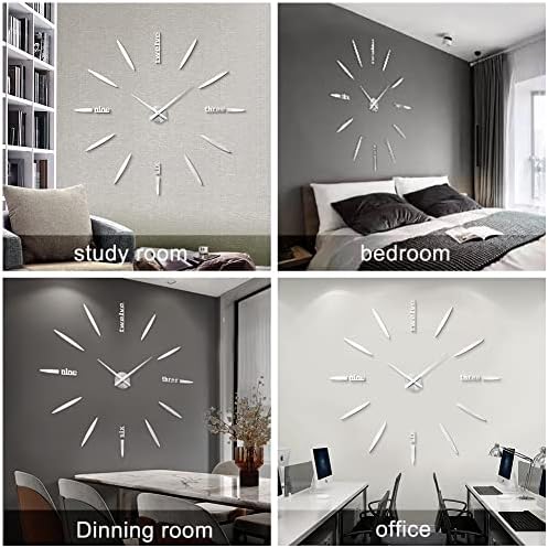 DIY Wall Clock, 3D Mirror Stickers Large Frameless Wall Clock Modern Design - Image 6