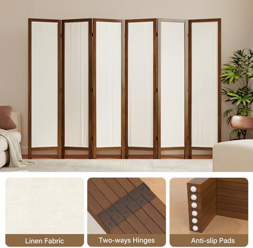 Linen Room Divider Privacy Screen, Foldable Wood Frame Partition Room Dividers - Image 2