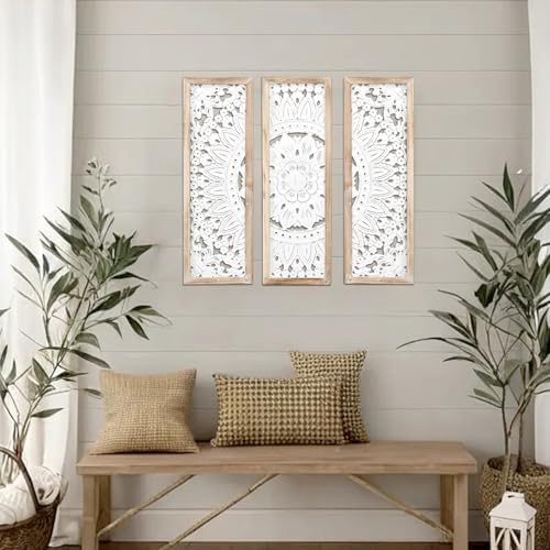 Carved Floral Wall Decor Panels Set of 3 - Image 3