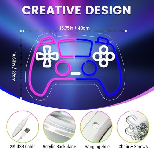 wootfairy LED Lights Wall Decor 15.75 * 10.63in Gamer Controller Neon Sign - Image 3