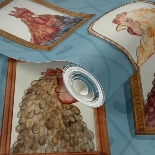 Spoonflower Chickens Farm Peel and Stick Removable Wallpaper - Image 2