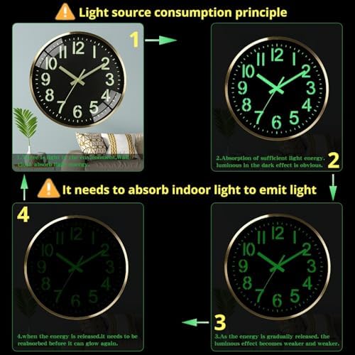 Wall clock 12-inch metal frame luminous silent time accurate - Image 6