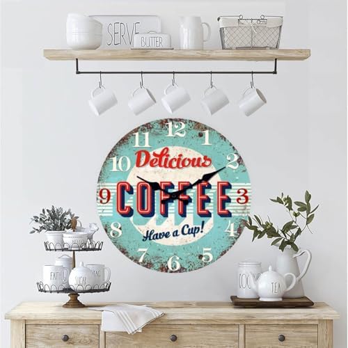 XFM 12 Inch Silent Wooden Wall Clocks Battery Operated Blue Retro Coffee - Image 5