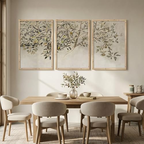 Large Vintage Framed 3 Piece Tree Wall Art - Image 4