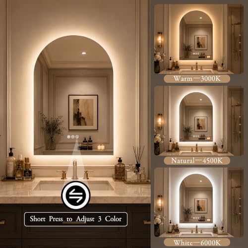 Saliwa Arched Bathroom Mirror, LED Lighted Frameless Backlight - Image 4
