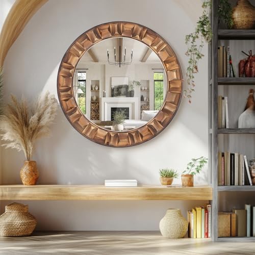 36 Inch Large Round Solid Wood Wall Mirror - Image 7
