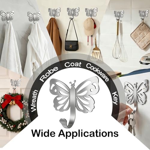 Majewel Silvery Hooks for Hanging, Butterfly Hooks for Shower Wall Hangs - Image 7