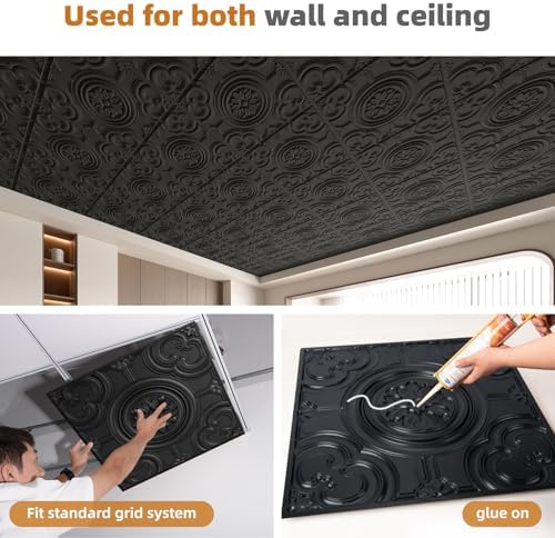 WOWSTAR 12-Pack 24"x24" Drop Ceiling Tiles, Waterproof Glue up Ceiling Panels - Image 5