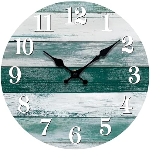 Small Wall Clock, Farmhouse Coastal Wood Clocks Battery Operated by wallclock