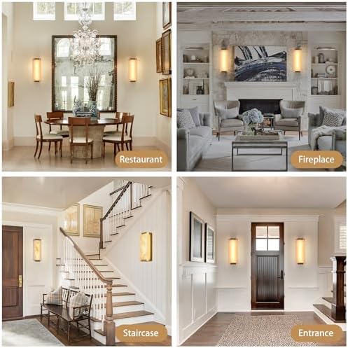 14.2 in Brass Alabaster Wall Sconces, Natural Marble Wall Sconces Indoor - Image 3