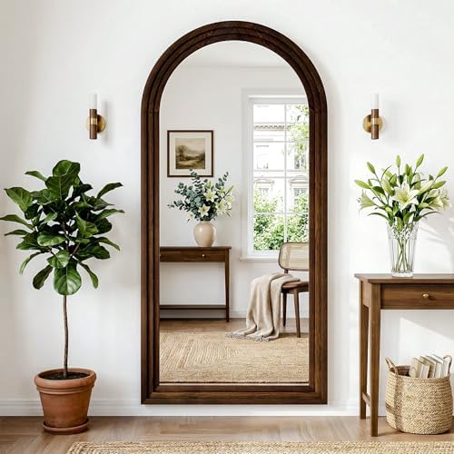 30"x71" Full Length Mirror Solid Wood Frame, Arched Floor Mirror Full Length - Image 5