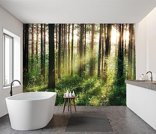 -Green Forest Scenery Woodland Tree Fabric Wallpaper Living Room Bedroom - Image 3