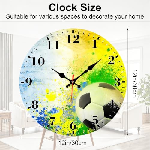 12" Silent Wall Clock, Round Wall Clock, Colorful Soccer Art - Image 2