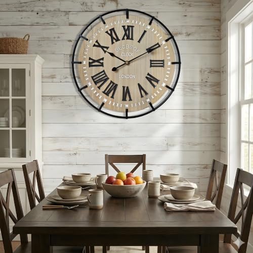 30 Inch Oversized Farmhouse Wall Clock, Metal Rustic Wood - Image 5