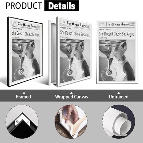 Vintage Black And White Newspaper Canvas Wall Art She Doesn'T Chase She Aligns - Image 2