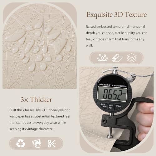 Safiyya Beige 3D Textured Wallpaper Peel and Stick Contact Paper Modern - Image 2