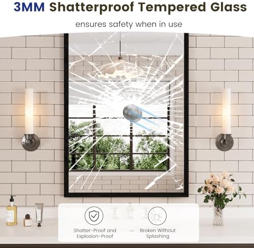 WEER Matte Black Bathroom Vanity Mirror 24X36 Inch - Image 2