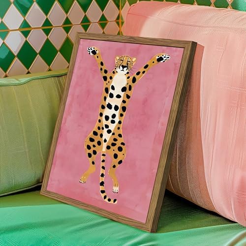 Framed Funny Cheetah Canvas Wall Art, Cute Stretching Cheetah Poster Print - Image 2